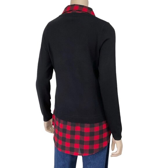 NWT Adrianna Papell Women Size Small Buffalo Check Combo Twofer Pullover Sweater - Picture 5 of 8